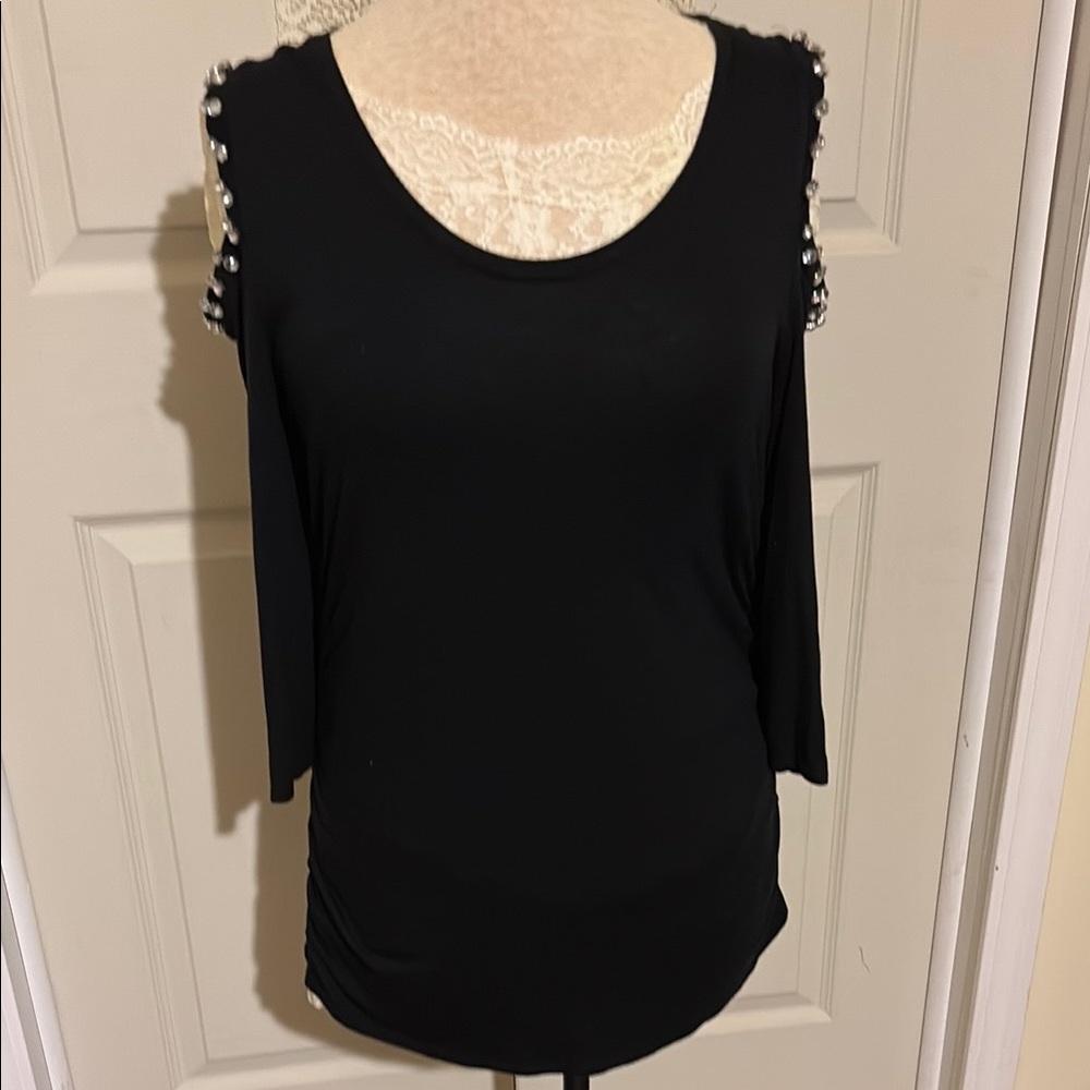 Elegant Black Jennifer Lopez  Top with Rhinestone Accents Sz L